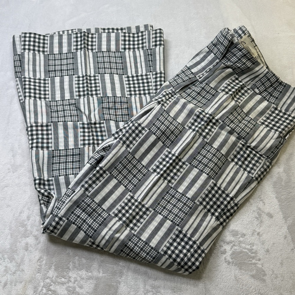 Vintage 70s Patchwork Pants USA Wide Leg High Rise Plaid‎ Bell Bottom Hippie